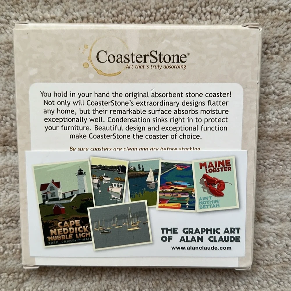 CoasterStone Nautical Coasters Set of 4 by Alan Claude Lighthouse Lobster Boats